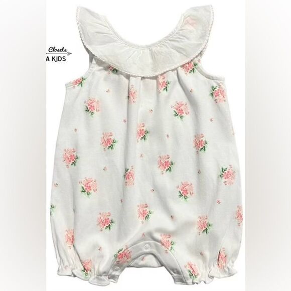 Janie and Jack Baby Girls One Piece Floral Cotton Romper Outfit. 0-3 Months. - Picture 1 of 6
